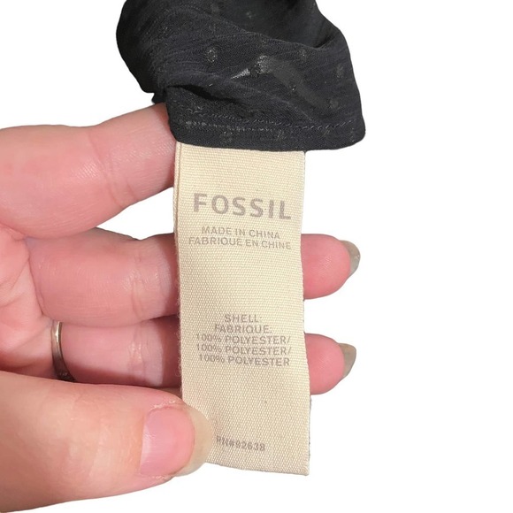 FOSSIL All Black Swiss Dot Semi Sheer Top w/Cape Sleeve - Picture 4 of 8